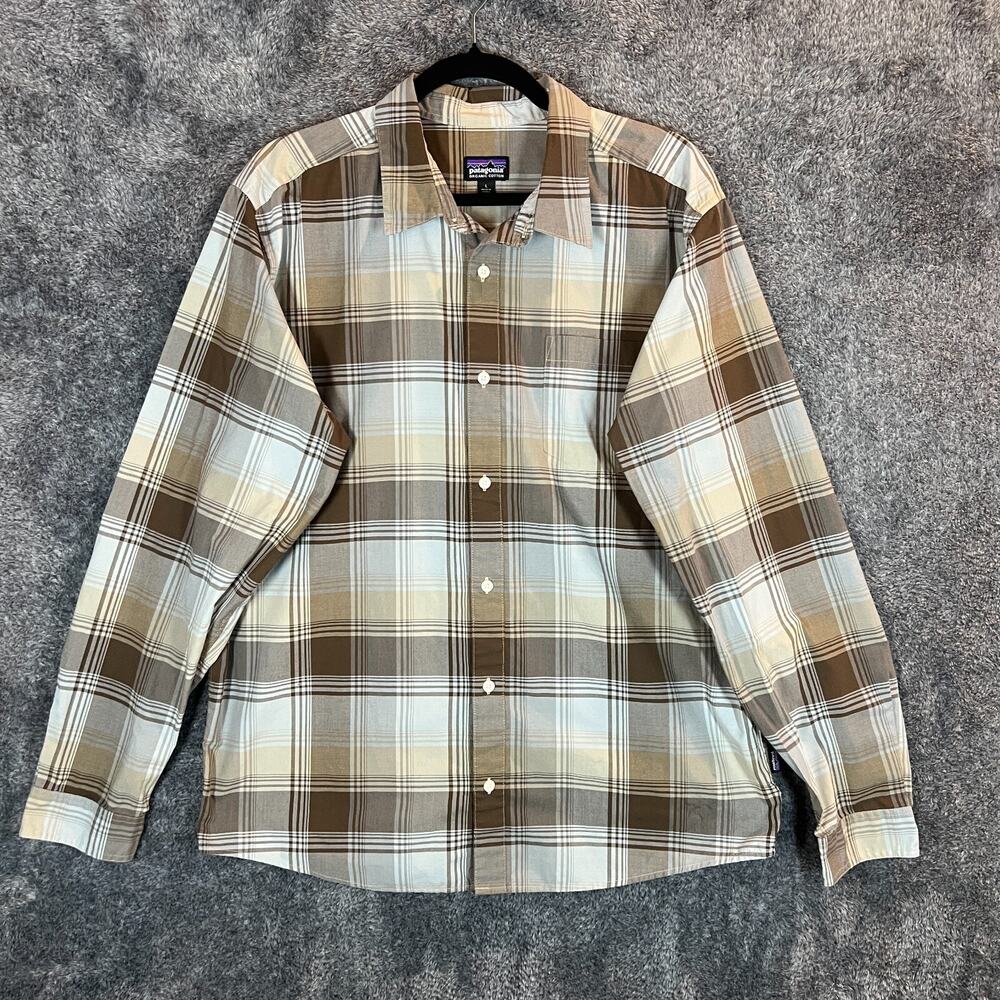 Patagonia Brown and Cream Plaid Button-Down Shirt